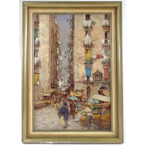 1292 - Italian School, oil on board, Naples street scene, indistinctly signed, 18