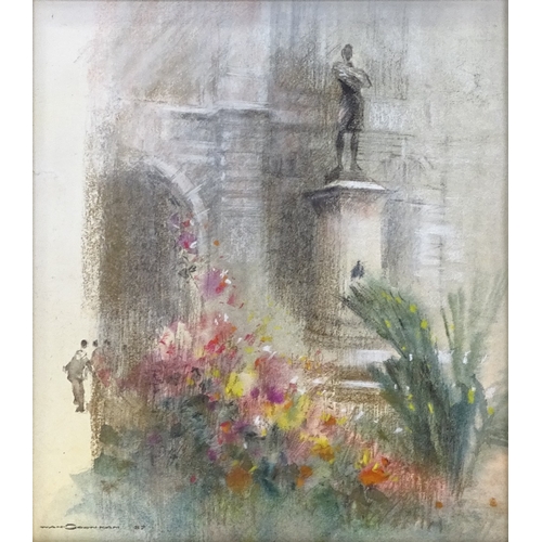 1293 - Soon Kam Wan, watercolour, the Raffles Statue Singapore, signed, 10.5