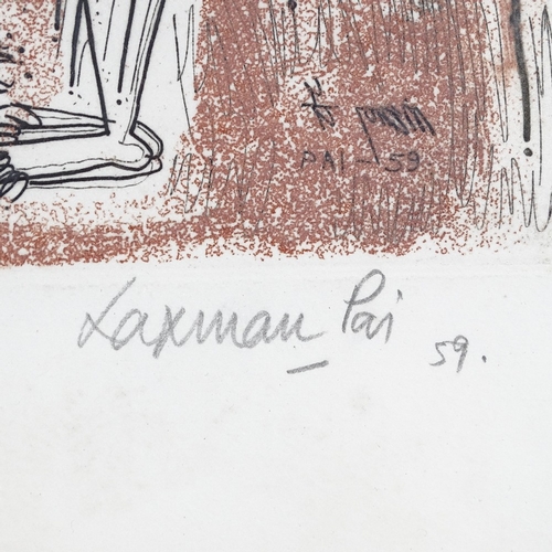 1294 - Laxman Pai, coloured etching, abstract study, 1959, signed in pencil, no. 9/50, plate size 11