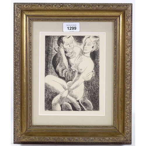 1299 - French School etching, circa 1930, erotic study, unsigned, plate size 7