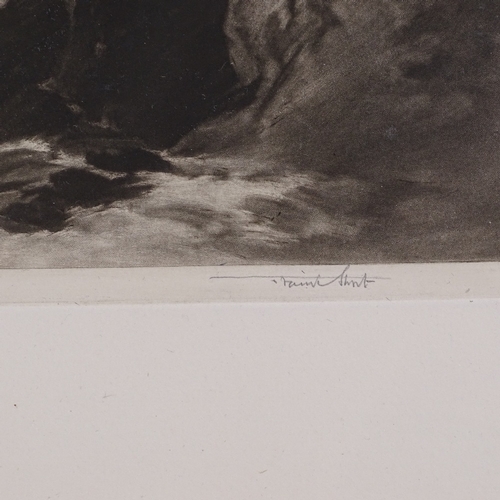 1305 - Frank Short, mezzotint, a Tribute to J W Muller, titled and dated 1878, signed in pencil, plate size... 