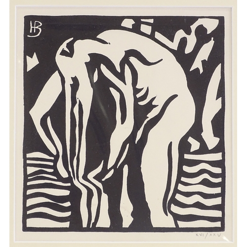 1308 - Horace Brodzky, linocut, bather, later reprint from 1989 published by the White Gum Press New Forest... 