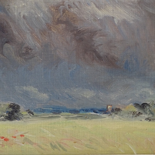 1317 - David Rolt (1915-1985), oil on board, Berkshire clouds, 1956, Exhibition label verso, 9