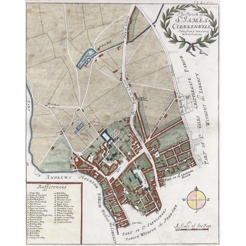 1319 - 19th century hand coloured engraving, map of Clerkenwell, 14