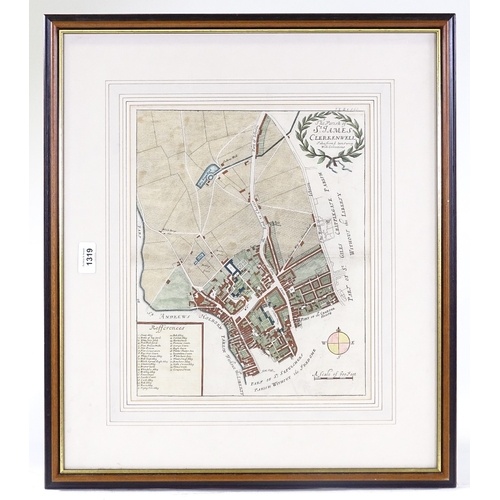 1319 - 19th century hand coloured engraving, map of Clerkenwell, 14