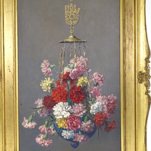 1320 - Louisa Bancroft, oil on canvas, hanging flowers, signed, 20