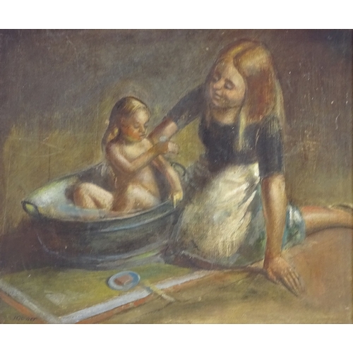 1321 - James Gouvier, oil on board, woman and child, signed, 9.5