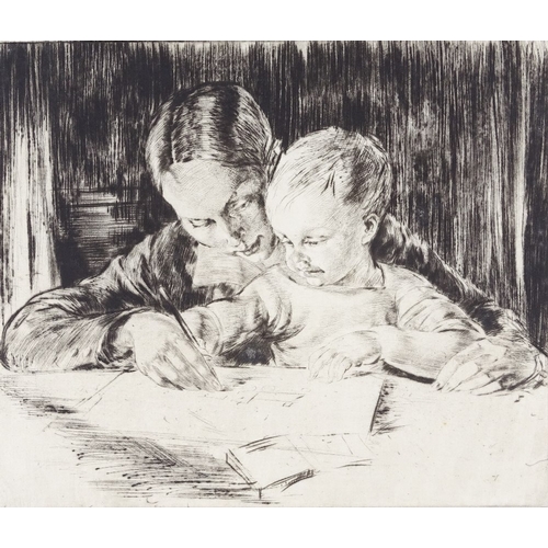 1324 - The Drawing Lesson, etching by James Arden Grant (1887-1973) and various other prints some signed in... 