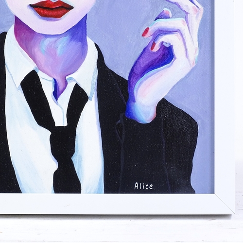 1326 - Alice Spiers, acrylic on board, woman smoking, 15.5