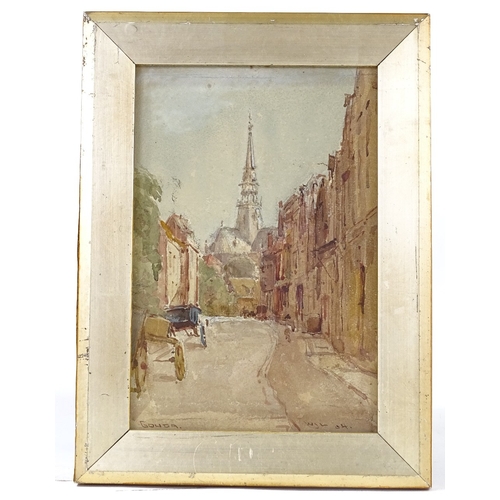 1332 - Watercolour, street scene Gouda, signed with monogram WJL, 1904, 10