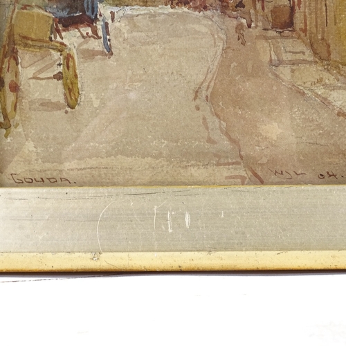 1332 - Watercolour, street scene Gouda, signed with monogram WJL, 1904, 10