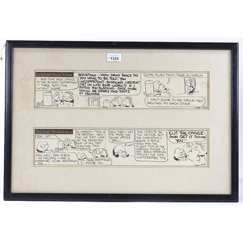 1334 - Original pen and ink cartoon strip, and a cartoon print, by H M Bateman, framed (2)