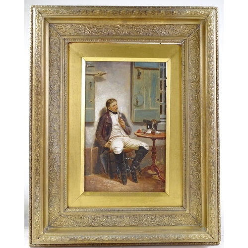 1340 - 19th century French School, oil on wood panel, man smoking a pipe, signed with monogram, 10.5