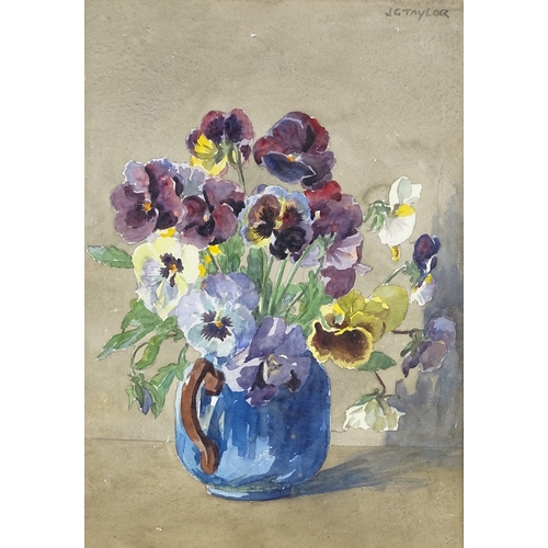 1342 - J G Taylor, 5 watercolours and oil paintings, mainly still life flower studies, and landscapes, fram... 