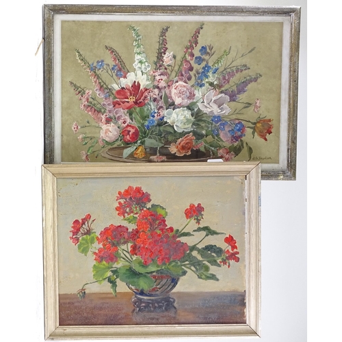 1342 - J G Taylor, 5 watercolours and oil paintings, mainly still life flower studies, and landscapes, fram... 