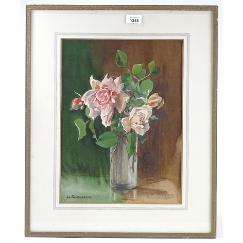 1345 - J G Richardson, watercolour, still life, roses, signed, 16