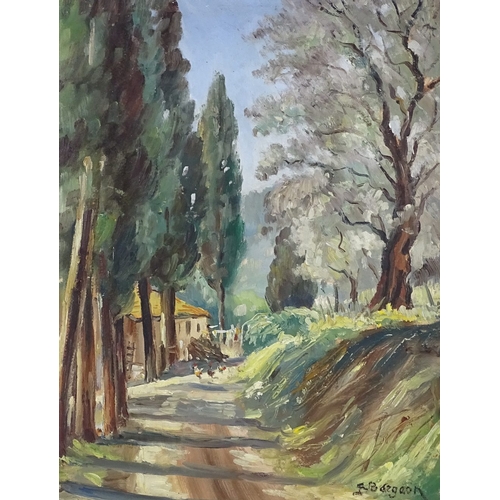 1353 - Pierre Bergeon (French born 1900), oil on board, a country lane, signed, 14