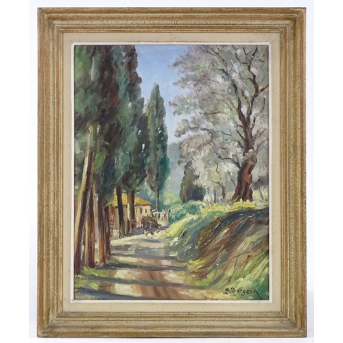 1353 - Pierre Bergeon (French born 1900), oil on board, a country lane, signed, 14