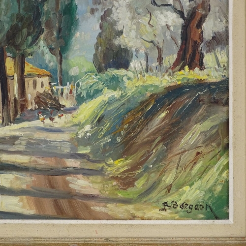 1353 - Pierre Bergeon (French born 1900), oil on board, a country lane, signed, 14