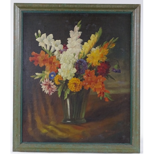 1357 - Romberg, oil on canvas, still life flowers, signed, 24