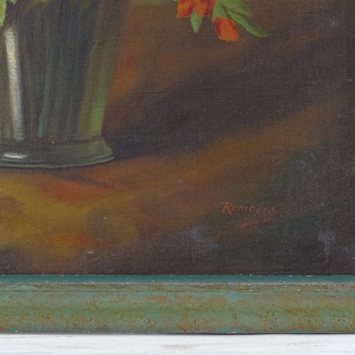 1357 - Romberg, oil on canvas, still life flowers, signed, 24