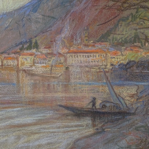 1359 - 19th century pastel drawing, Continental lakeside town, unsigned, and another by the same hand, larg... 