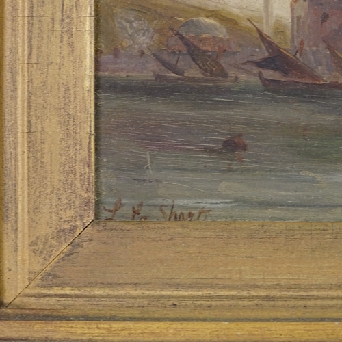 1360 - Lilian Short, oil on board, boats off the coast, 6