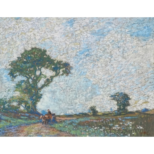 1364 - Henry Laycock, pastel/chalk, cart on a country lane, 7