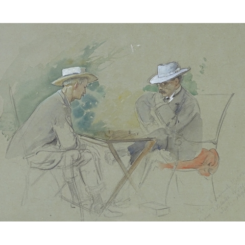 1367 - Theodor Blake Wirgman (1848 - 1925), watercolour, 2  men playing chess (Major General Sir Edward Spe... 