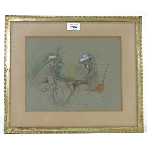 1367 - Theodor Blake Wirgman (1848 - 1925), watercolour, 2  men playing chess (Major General Sir Edward Spe... 