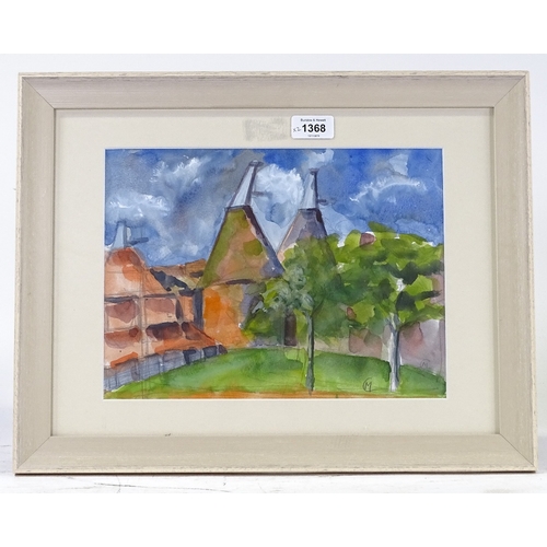 1368 - Maureen Connett, watercolour, oast houses, 9