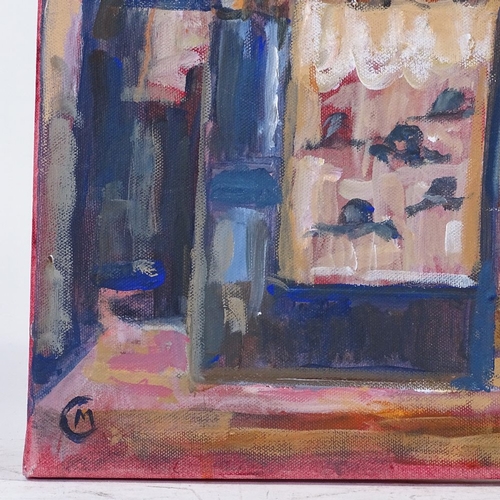 1370 - Maureen Connett, acrylic on canvas, after Sickert, the hat shop, 16