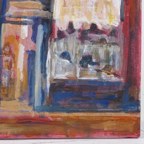 1370 - Maureen Connett, acrylic on canvas, after Sickert, the hat shop, 16