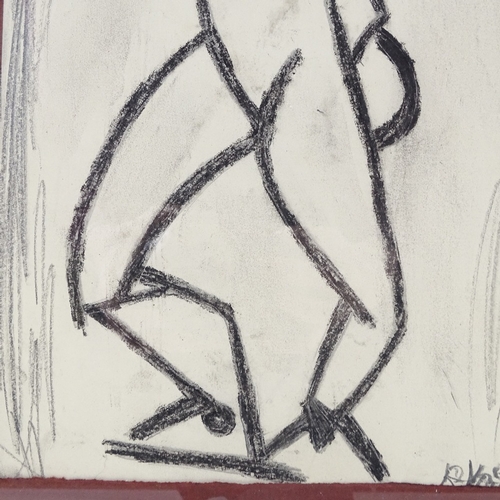 1372 - Mid-20th century charcoal, abstract figure, indistinctly signed, 14.5