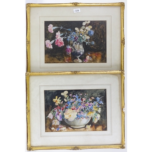 1378 - E C Hatch, pair of watercolours, still lives, signed, 9.5