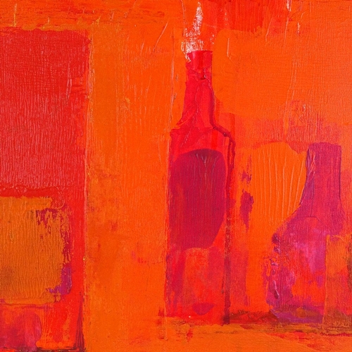 1382 - Jan Wild, oil on board, red abstract, signed, 22