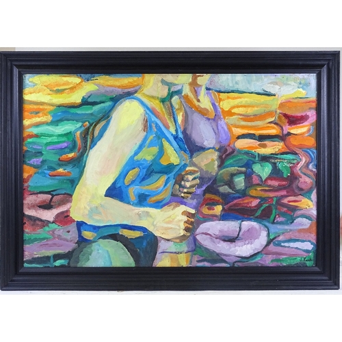 1389 - S Rossiter, oil on board, figure in gardens, signed, 24