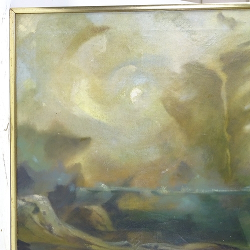 1390 - Oil on canvas, abstract, Welsh landscape, 1980, signed with monogram, 34