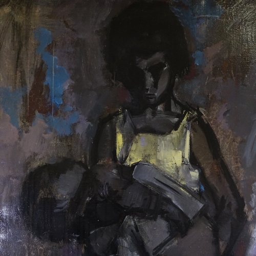 1391 - Ricard Macelronn, oil on canvas, child with an infant, 1961, 50