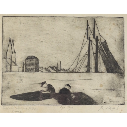 1396 - Aget Tryk, etching, Ostend, signed in pencil, plate size 9