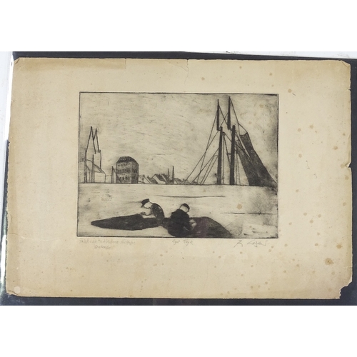 1396 - Aget Tryk, etching, Ostend, signed in pencil, plate size 9