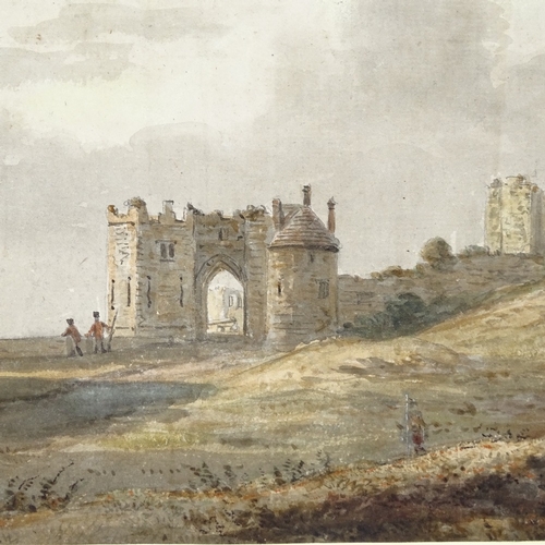 1399 - 18th century watercolour, soldiers at Dover Castle, unsigned, 9