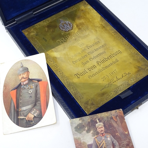 323 - A German First War Period bronze and silver plaque, inscribed Paul Von Hindenburg, maker's Godet & S... 