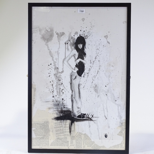 1182 - Cherri Wood, mixed media on paper, abstract figure, 30