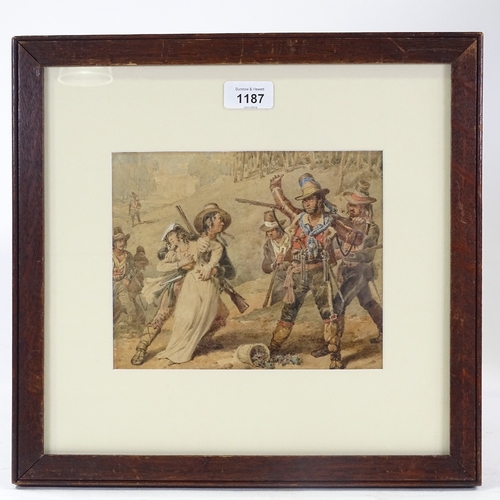 1187 - Attributed to Denis Dighton (1792 - 1827), watercolour, Banditti accosting a lady, unsigned, with in... 