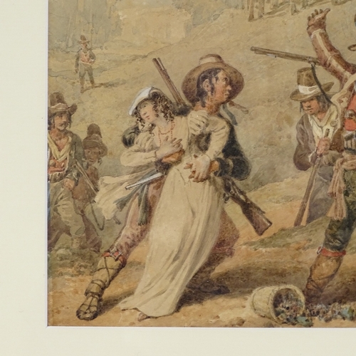 1187 - Attributed to Denis Dighton (1792 - 1827), watercolour, Banditti accosting a lady, unsigned, with in... 