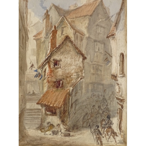 1189 - Watercolour circa 1900, historical street scene, unsigned, 10