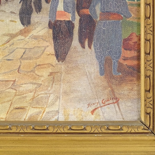 1192 - Mid-20th century oil on canvas, North African street scene, indistinctly signed, 10.5