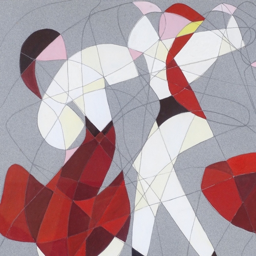 1195 - Mixed media gouache/pencil on paper, abstract dancers, indistinctly signed, 18