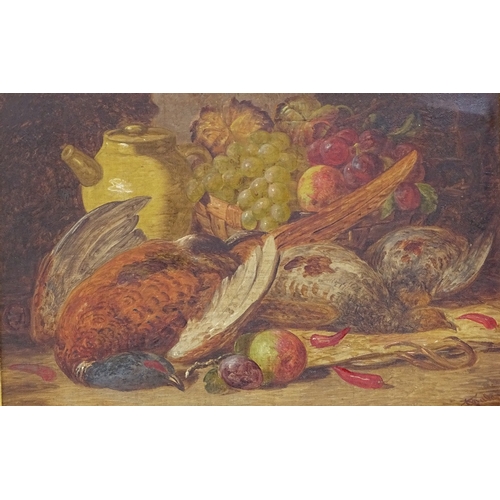 1201 - A pair of 19th century oils on canvas, still life fruit and dead game, unsigned, 8